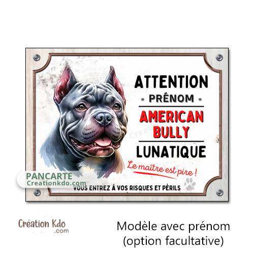 panneau american bully lunatique plaque attention au chien portail personnalisé