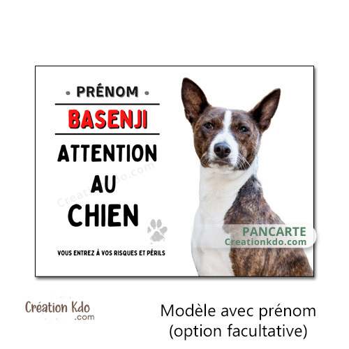 plaque humour basenji bringé panneau attention au chien je monte la garde personnalisé