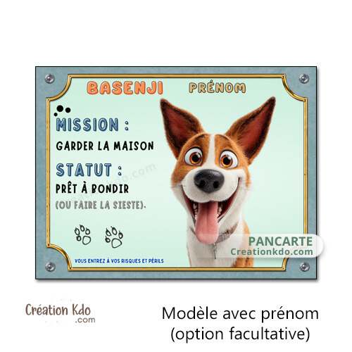 plaque attention au chien basenji panneau portail chien dessin animé