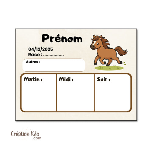 Panneau de Rations Personnalisé Plaque de box nourriture pour poneys et chevaux