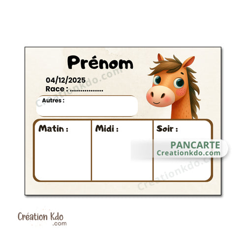 Plaque de box ration effaçable, personnalisée panneau écurie avec prénom panneau régime