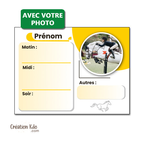 Plaque de box ration effaçable, personnalisée panneau écurie avec votre photo thème jaune