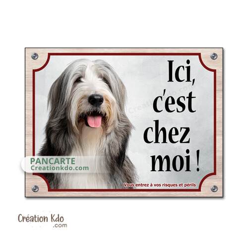 Bearded Collie panneau chien en liberté je monte la garde plaque pancarte