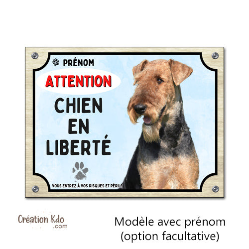 plaque airedale panneau je monte la garde pancarte chien en liberté portail