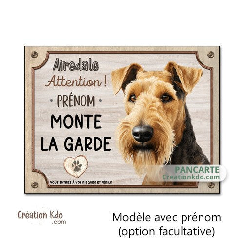 plaque attention au chien airedale terrier panneau portail je monte la garde pancarte