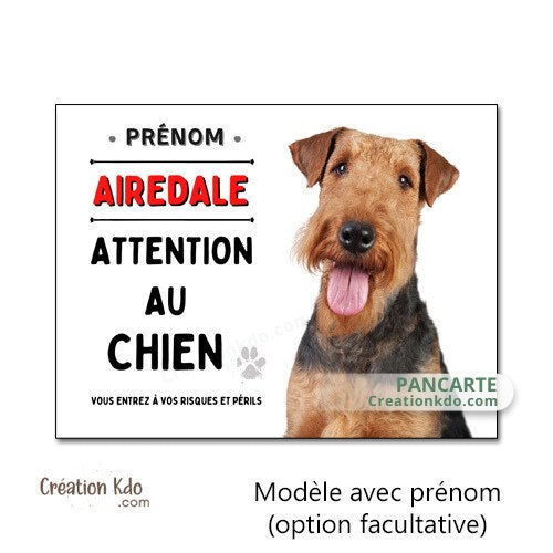 plaque attention au chien panneau airedale je monte la garde