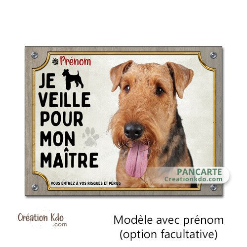 plaque airedale je monte la garde panneau attention au chien portail veille pour mon maître