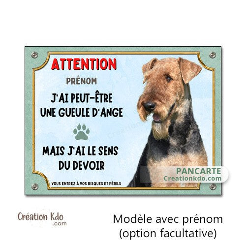plaque airedale terrier j'ai peut etre une gueule d'ange humour panneau chien