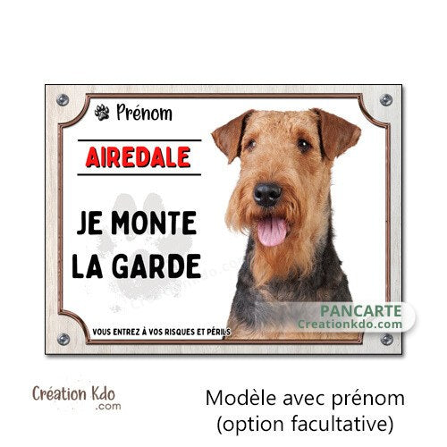 plaque attention au chien airedale panneau portail je monte la garde