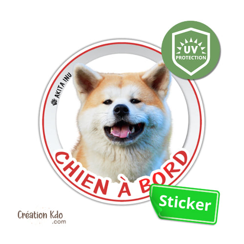 sticker rond akita inu à bord autocollant voiture disque photo chien
