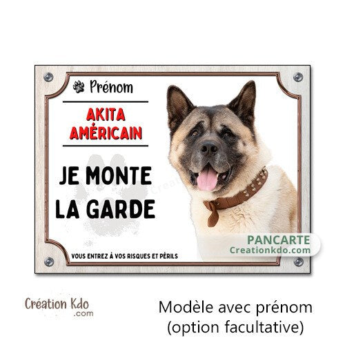 akita américain plaque attention au chien panneau portail je monte la garde
