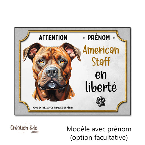 plaque american staff attention au chien en liberté panneau portail je monte la garde amstaff Staffordshire