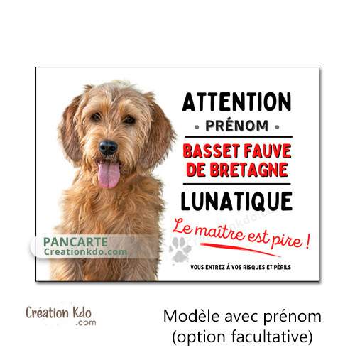 Basset fauve de Bretagne lunatique panneau attention au chien plaque je monte la garde pancarte