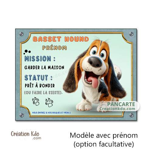 panneau je monte la garde basset hound humour plaque attention au chien cartoon