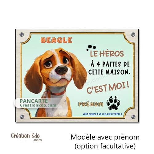 plaque cartoon animé beagle je monte la garde panneau chien portail personnalisable