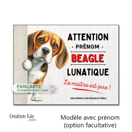plaque attention au chien lunatique beagle je monte la garde panneau portail sticker à bord