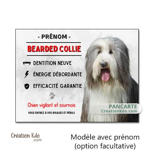 Bearded Collie panneau humour chien vigilant je monte la garde plaque pancarte