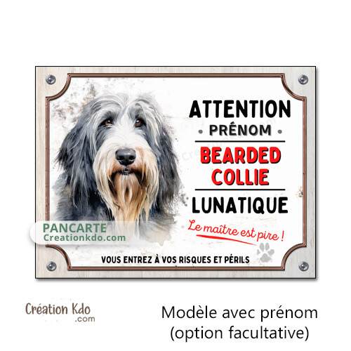 bearded collie barbu colley panneau je monte la garde humour chien lunatique