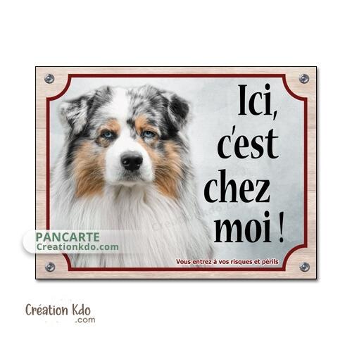 berger australien bleu merle plaque attention au chien panneau portail je monte la garde