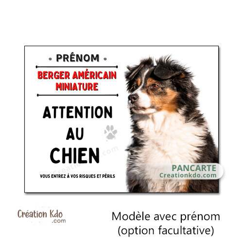 panneau berger américain miniature australien mini tricolore attention au chien plaque je monte la garde portail personnalisé