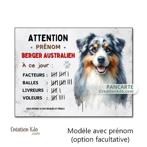 berger australien plaque attention au chien panneau portail je monte la garde à ce jour photo