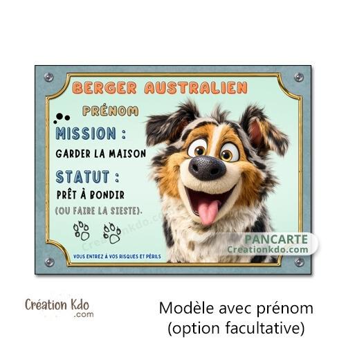 berger australien humour plaque cartoon attention au chien panneau portail je monte la garde personnalisé