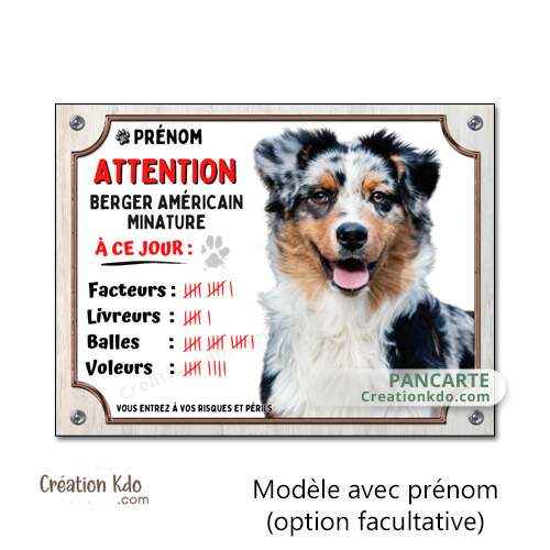 plaque berger américain miniature humour vegan panneau attention au chien australien