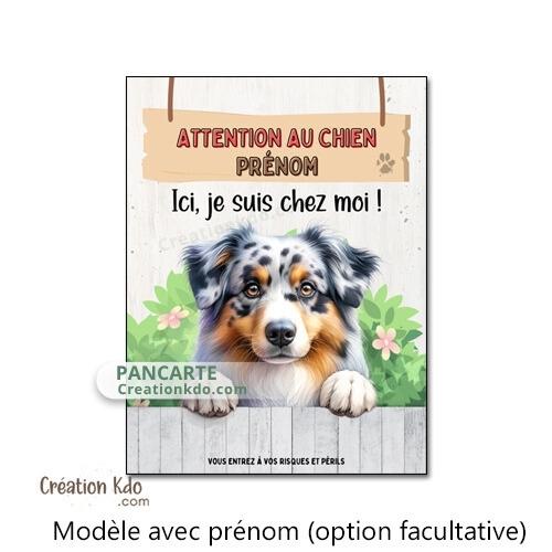 berger australien bleu merle plaque attention au chien panneau portail je monte la garde