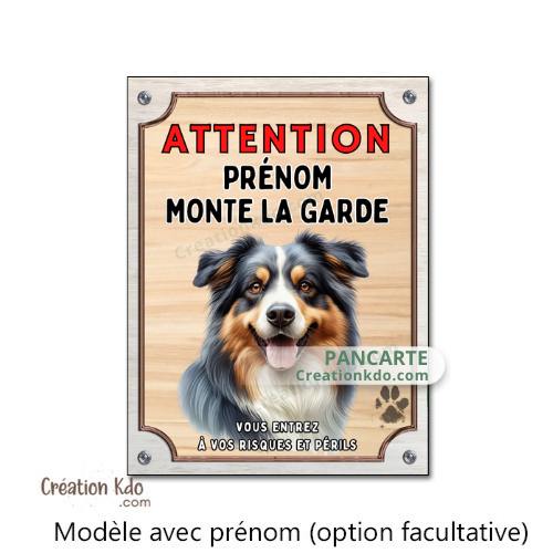Plaque Berger Australien Je monte la garde panneau chien portail version portrait personnalisé photo