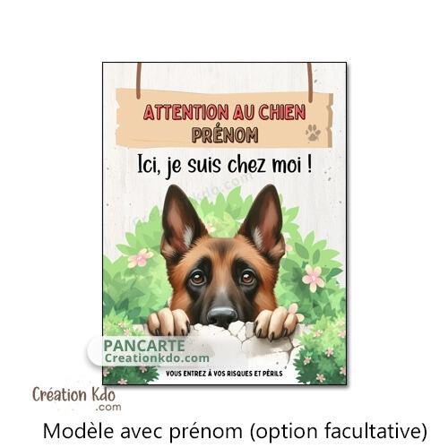 plaque personnalisée portail attention au chien malinois panneau monte la garde