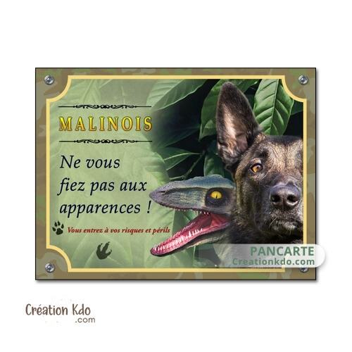 plaque humour malinois raptor dinosaure panneau portail chien