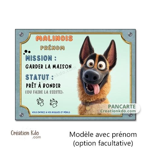 plaque malinois chien humour cartoon je monte la garde panneau portail
