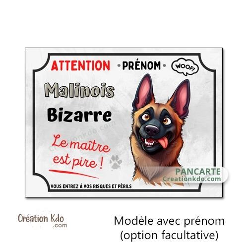 plaque malinois bizarre humour attention au chien pancarte panneau portail