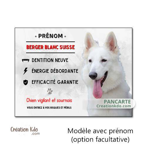 plaque chien vigilant berger blanc suisse panneau portail je monte la garde personnalisé photo