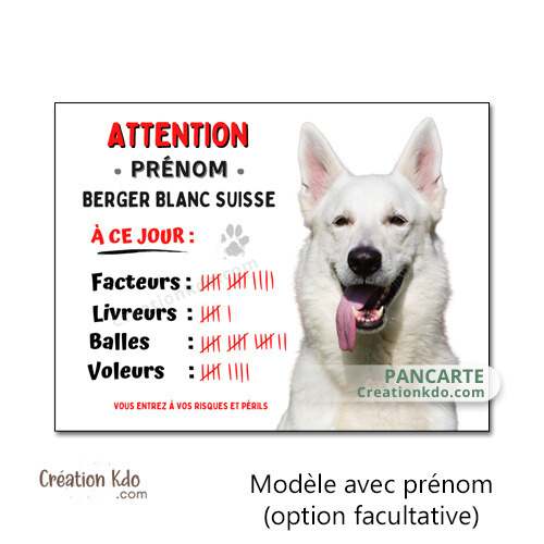 plaque chien vigilant berger blanc suisse panneau portail je monte la garde personnalisé avec photo