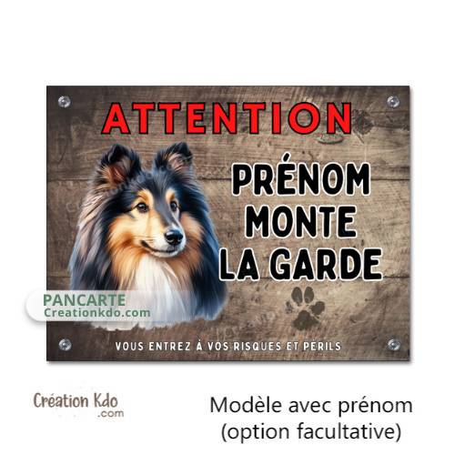 Plaque Berger des Shetland Je monte la garde Panneau Attention au chien en aluminium personnalisé