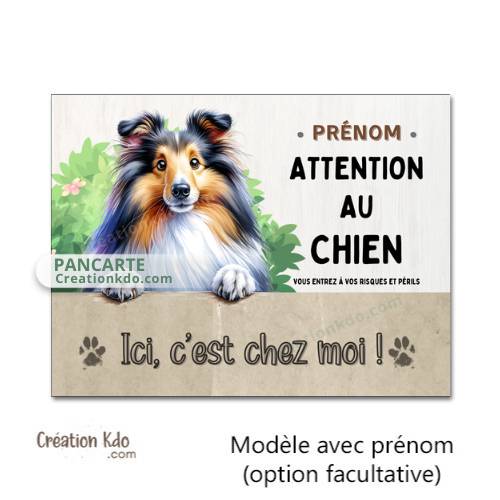 attention au chien plaque berger des shetland personnalisé prénom