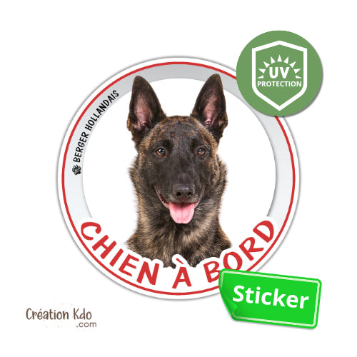 sticker berger hollandais chien à bord photo autocollant voiture rond