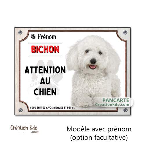 plaque bichon frisé panneau attention au chien pancarte je monte la garde