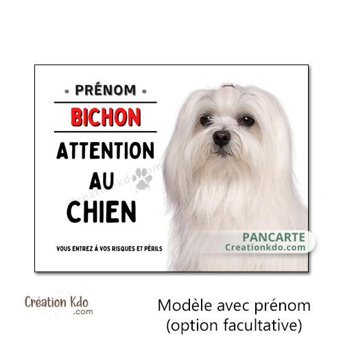 plaque bichon maltais panneau attention au chien pancarte je monte la garde