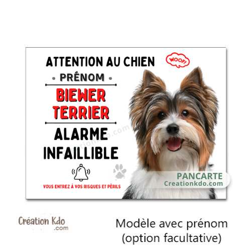 Plaque humour Biewer Terrier Attention au chien Alarme infaillible Panneau portail personnalisé