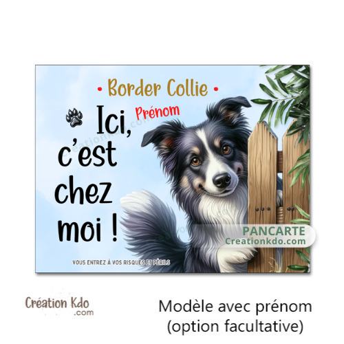 panneau attention au chien border collie déco maison plaque monte la garde