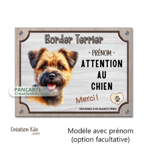 Plaque Border Terrier Attention au chien Merci panneau chien portail