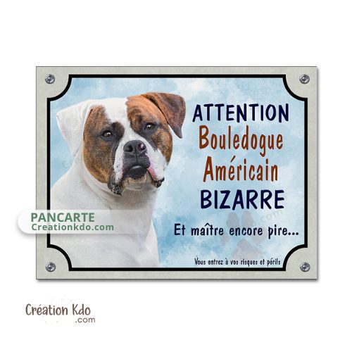 plaque humour bouledogue américain bizarre panneau attention au chien
