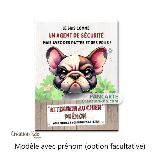 plaque humour bouledogue français panneau attention au chien personnaliser je monte la garde pancarte