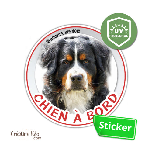 sticker rond Bouvier bernois à bord autocollant voiture disque photo chien