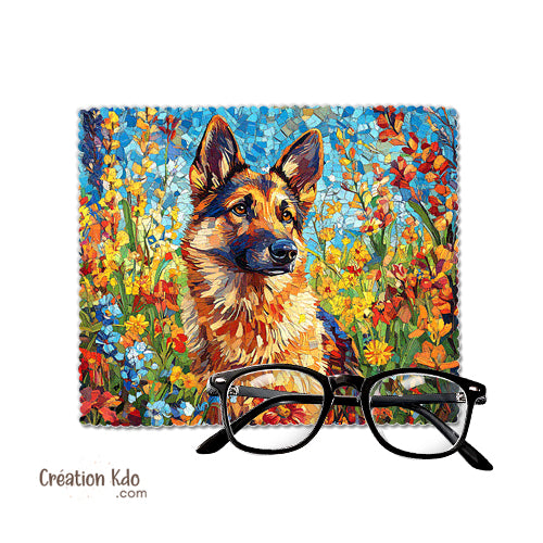 Chiffon à lunette berger allemand essuie lunette chiffonnette mosaïque chamoisine motif chien