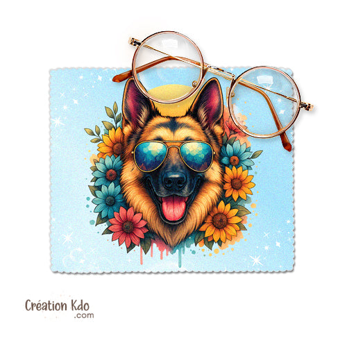 essuie lunette chien berger allemand chamoisine petit chiffon nettoyant microfibre