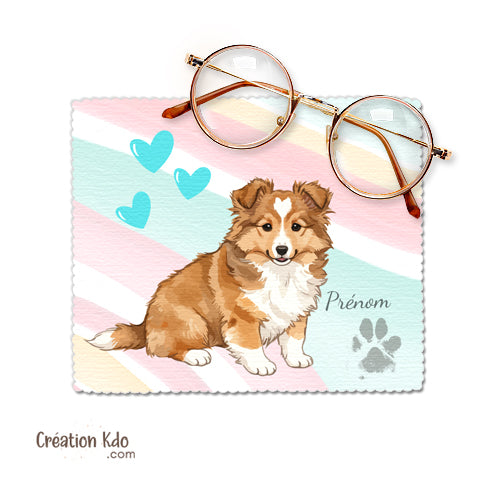 Essuie-lunette chiot moif Berger des Shetland Chiffonnette microfibre chiffon personnalisé sheltand colley