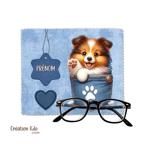 Essuie-lunette motif Berger des Shetland de poche Chiffonnette microfibre